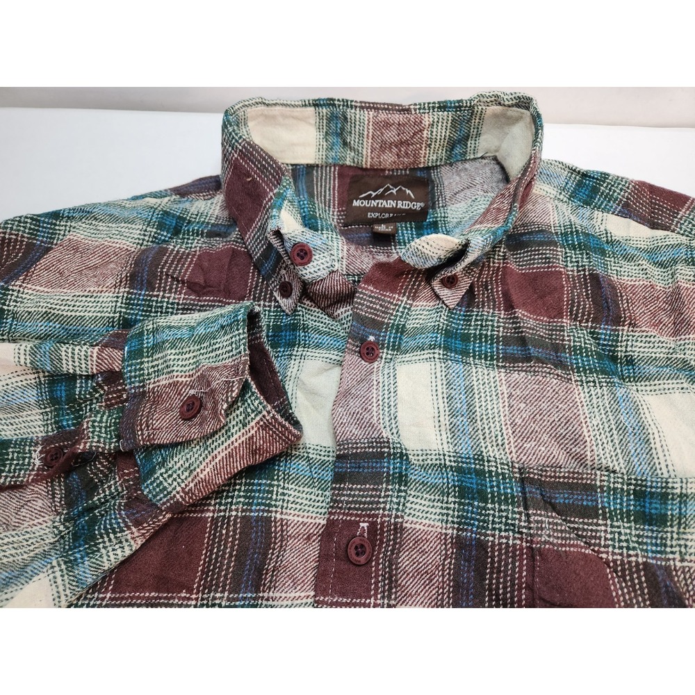 Mountain‎ Ridge Flannel Shirt Mens Size Large Plaid Long Sleeve Button Up